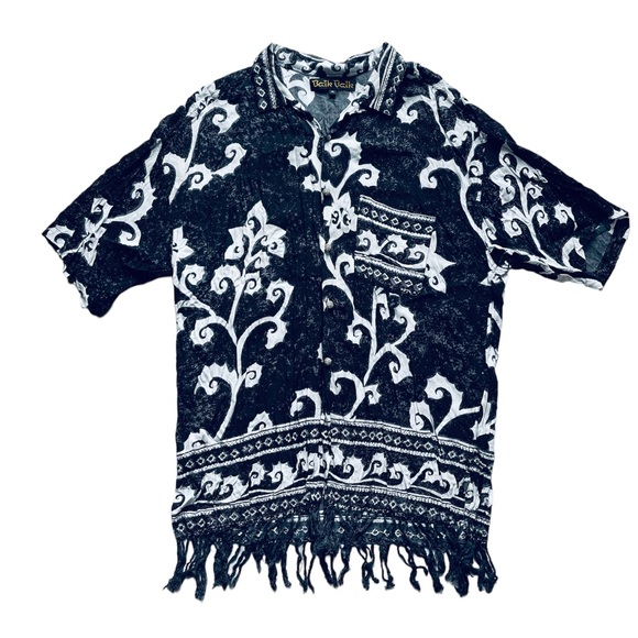 Vintage Baik Baik Hawaiian Rayon Beaded Fringe Button Shirt Women’s XL - Picture 1 of 7